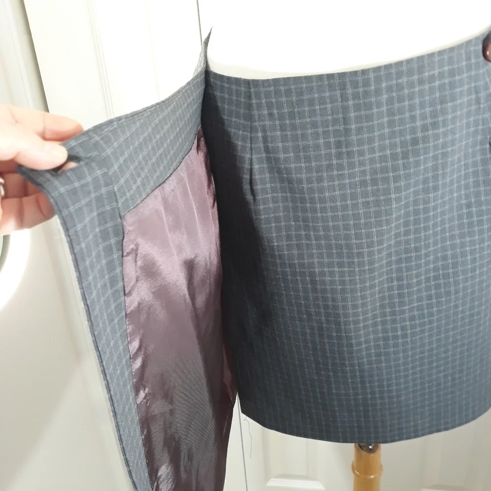 Geoffrey Beene Wrap Skirt Plaid Gray Lined Size 12